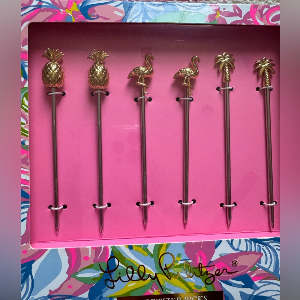NIB Lilly Pulitzer Set of 6 Appetizer Cocktail Picks Havana Cocktail - Picture 2 of 3